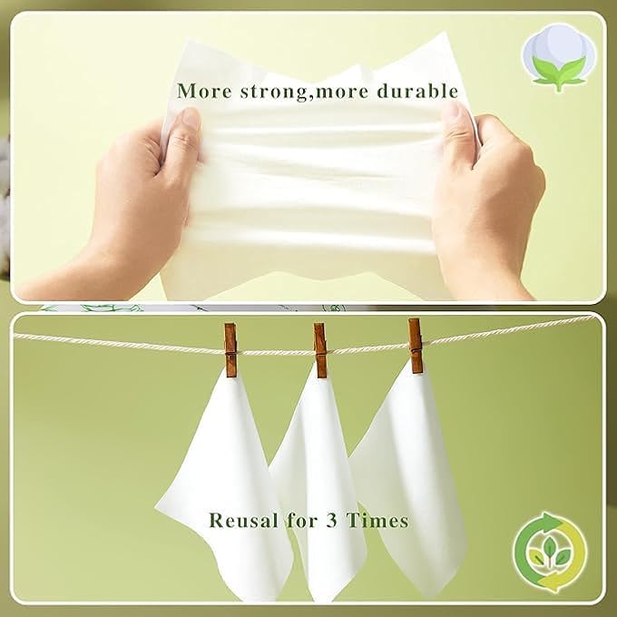 JOEBO DISPOSABLE FACE TOWEL, 200PCS COTTON TISSUE SOFT DRY WIPES,SIMPLE WET AND DRY CLEANSING FACE TOWEL,WET DUAL PORTABLE USE FOR SENSITIVE SKIN & BABY & MAKEUP REMOVER & PERSONAL CARE (2 PACK=200PCS) - Image 4